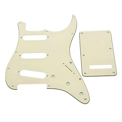 Immagine di KAISH Battipenna a 11 fori in stile ST/Strat SSS con piastra posteriore ST Tremolo Trem copertura per USA/Messico Stratocaster/Strat bianco invecchiato 3 strati