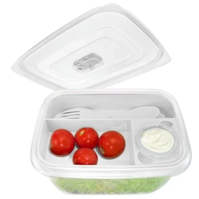Immagine di COM FOUR® Lunch box in bianco con posate e scatola di salsa bento per lavoro, scuola, università viaggio (01 pezzo 19 cm)