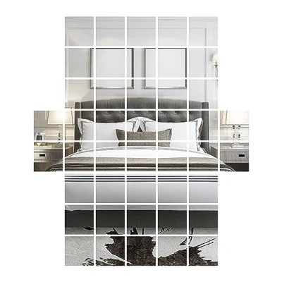 Immagine di DRERIO 50 Pezzi Piastrelle Specchio Autoadesive Acrilico Mini Quadrato Piccole Artigianali di Plastica Adesivi Specchietti Mosaico (2,5 * 2,5 cm)