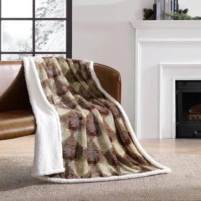 Immagine di Eddie Bauer Coperta reversibile in pile Sherpa, morbida e accogliente, perfetta per letto o divano, colore: marrone rame