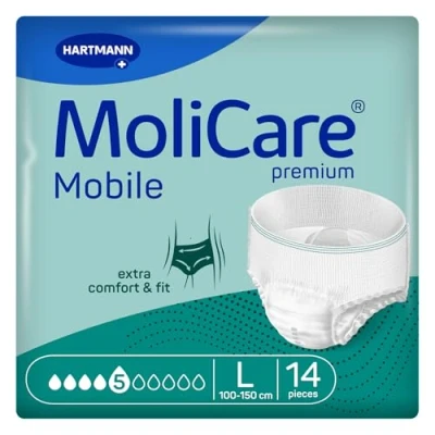 Immagine di MoliCare Premium Mobile 5 Gocce Taglia L, Mutandine Monouso Assorbenti per Donne e Uomini con Incontinenza Moderata, Protezione contro le Perdite, Delicata sulla Pelle, 14 pz