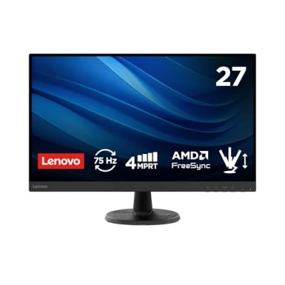 Immagine di Lenovo D27 45 Monitor Display 27 pollici FullHD (1920 x 1080, VA, Bordi Ultrasottili, AMD FreeSync, 4ms, 75Hz, Cavo HDMI, Input HDMI + VGA) Raven Black Esclusiva Amazon