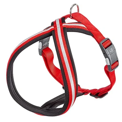 Immagine di Ferplast Pettorina Cane DAYTONA CROSS, Taglia Piccola/Media in Nylon, Imbottita, Riflettente e Regolabile. Con Fibbia Magnetica. Rossa