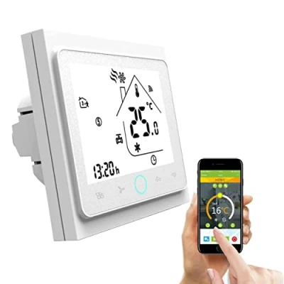 Immagine di Qiumi Smart Wifi Termostato, regolatore di temperatura Aria condizionata intelligente, programmabile, con schermo LCD a 4 tubi, funziona Alexa Google Home