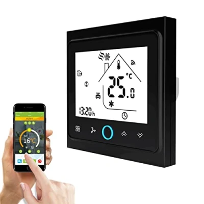 Immagine di Qiumi Smart Wifi Termostato, regolatore di temperatura Aria condizionata intelligente, programmabile, con schermo LCD a 2 tubi, funziona Alexa Google Home
