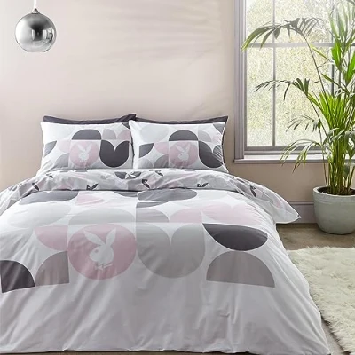 Immagine di Sassy B Playboy Bedding Set copripiumino singolo reversibile con federa, motivo: coniglietto, colore: bianco