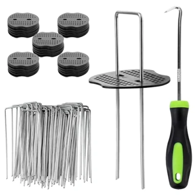 Immagine di Velway 50 Picchetti Telo Pacciamatura e Rondelle Antiruggine Giardino, Pacciamatura, Erba Artificiale, Fissaggio per Campeggio 150x36mm Ø 3 mm