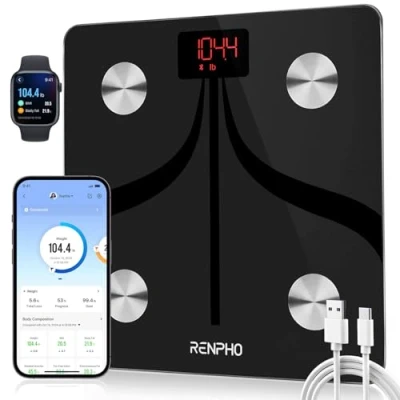 Immagine di RENPHO Bilancia Bluetooth per Grasso Corporeo, Digitale Intelligente IMC Pesapersone Bagno Analisi Composizione Corporea con App, 280 x mm, Ricarica USB