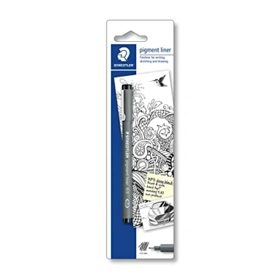 Immagine di Staedtler Pigment Liner Penna Nera con Inchiostro ad Asciugatura Rapida, Penne Punta Fine Ideali per Disegno Tecnico e Scrittura, Fineliner Indelebile Cancelleria Scuola Università Ufficio, 1 Pz