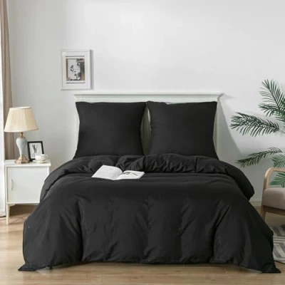 Immagine di Good Nite Biancheria da letto 135 x 200 cm, 3 pezzi, colore nero, in microfibra, copripiumino cm + 1 federa 80 con chiusura lampo