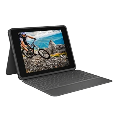 Immagine di Logitech Rugged Folio per iPad (7ª, 8ª e 9ª generazione) Custodia con tastiera protettiva, Layout Tedesco ‎QWERTZ Nero