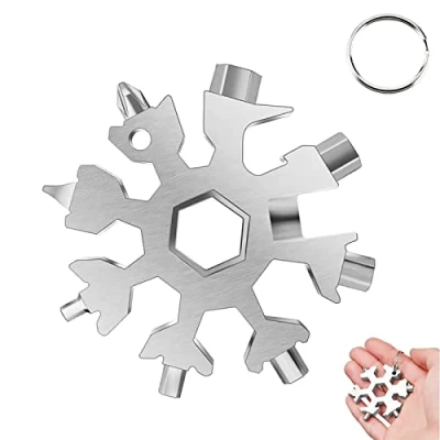 Immagine di 18 in 1 strumento,Strumento fiocco di neve,Portachiavi neve,Opener Keychain,Multi attrezzo acciaio,Cacciavite Bottle Opener Keychain Chiave per Viaggi Campeggio (d&#039;argento)