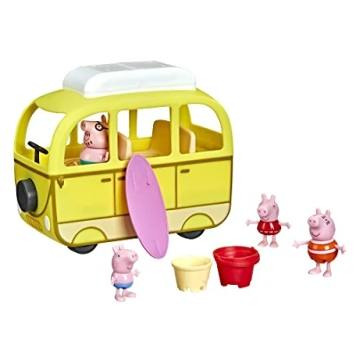 Immagine di Peppa Pig Camper alla Spiaggia, Veicolo Giocattolo per età Prescolare, 10 Pezzi, Ruote Che Girano, dai 3 Anni in su, Multicolore