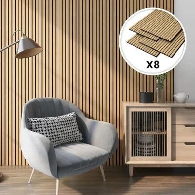 Immagine di NEU.HOLZ Set di 8 Pannelli Fonoassorbenti Decorativi Isolamento Acustico per Parete e Soffitto in Feltro Pet con Listelli MDF Rovere Scuro