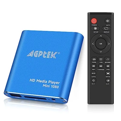 Immagine di AGPTEK HD Media Player, Mini 1080p Full HDMI Player per MKV / RM HDD Unità USB e schede SD (blu)