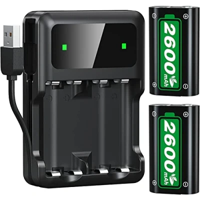 Immagine di Batterie per Xbox Series XS/Xbox One, 3 Ore di Ricarica Rapida 2 x 2600mAh Ricaricabili One S/Xbox X/Xbox Elite Controller