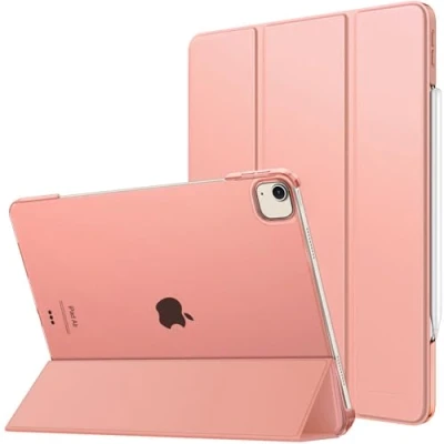 Immagine di MoKo Custodia per iPad Air 13 Pollici M2 2024/ PRO 12,9 (6a/5a Gen. 2022/2021), Cover Sottile con Retro in PC Rigido Traslucido, Supporta Touch ID e Pencil Pro/2a/USB C, Arancia Albicocca
