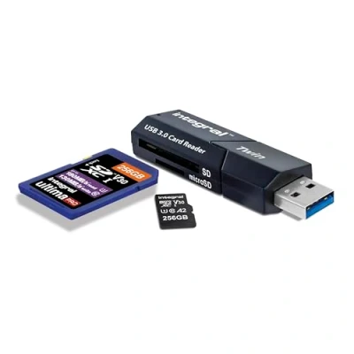 Immagine di INTEGRAL USB 3.0 TWIN CARD READER LECTOR DE TARJETA 3.2 GEN 1 [3.1 1] NEGRO (USB SLOT SD MICRO V
