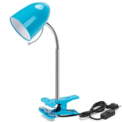 Immagine di Aigostar Lampada da Lettura con Pinza， Scrivania Vintage Clip，Compatibile LED Lampadinea a Modello E27，Max. 11W，Lampadina non Inclusa，Con Metallo Braccio Regolabile e Cavo，Blu