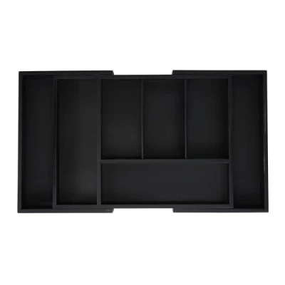 Immagine di Relaxdays Portaposate da Cassetto Allungabile, in bambù e MDF, Divisorio con 5 7 Scomparti, Organizer Cucina, Nero, x 49 28 cm