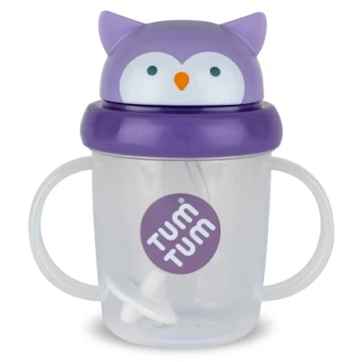 Immagine di TUM Tippy Up Tazza con beccuccio a flusso libero (senza valvola), per bambini, 200 ml, senza BPA (Olivia Owl S3)