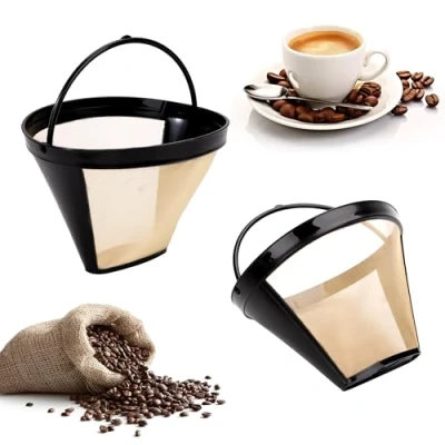 Immagine di Filtro Riutilizzabile per Caffè Filtri da Permanente in Acciaio Inossidabile 100 Mesh Misura 4 Maggior Parte Delle Macchine 2 Pezzi
