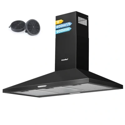 Immagine di COMFEE&#039; Cappa Aspirante 90 cm PYRA17B Nera Cucina con LED, Sistema di Ricircolo e Canalizzazione Filtri a Carbone