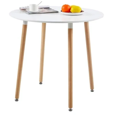 Immagine di H.J WeDoo Tavolo da Pranzo Rotondo Bianco, Cucina in Stile Scandinavo con 4 Gambe Legno di faggio, Nordico, 80 x 75 cm
