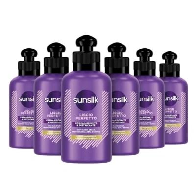 Immagine di Sunsilk, Crema Districante Liscio Perfetto, per Capelli Lisci a Lungo, Senza Risciacquo, Formula Active Fusion con Olio di Argan, Proteine della Seta e Biotina, 6 Pezzi da 200 ml