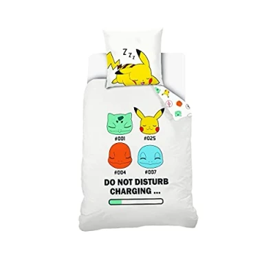 Immagine di Sahinler Pokémon Starter Copripiumino per bambini Pikachu Parure da letto in cotone NI 0214, 140 x 200 cm, bianco