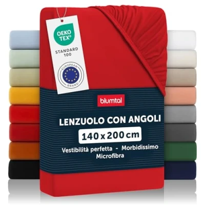 Immagine di Blumtal lenzuolo con angoli una piazza e mezza 140x200 cm sotto in microfibre certificato Oekotex lenzuola colore rosso
