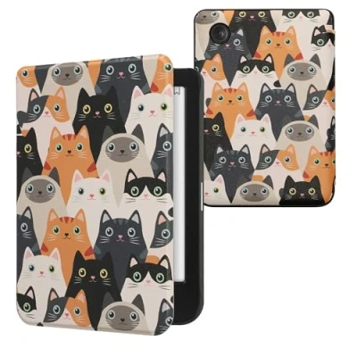 Immagine di kwmobile Custodia eReader Compatibile con Kobo Clara BW/Colour Cover eBook Reader Flip Case arancione/nero/bianco Gatti