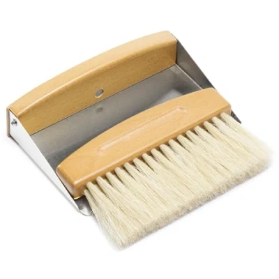 Immagine di Navaris Set Scopino e Paletta 15,5 x 10 4 cm Spazzola per Briciole da Tavolo Raccogli Tavola con Manico Legno Faggio Setole PBT Crine Cavallo Metallo Argento