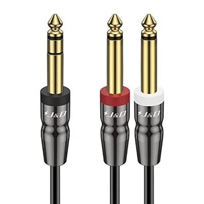 Immagine di J&amp;D Cavo TRS da 6,35 mm di pollice, Guscio in Rame 1/4 pollice Maschio a Doppio Inserto Splitter Y Stereo TS Maschio, Audio Mono