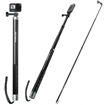 Immagine di REYGEAK Selfie stick ultra lunga da 2,7 m per GoPro Hero 11 10/9/8/7, Insta 360, One R, X, DJI Osmo Action, bastone telescopico in fibra di Carbonio leggero monopiede