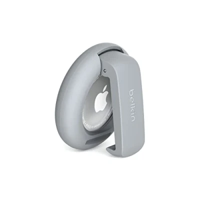 Immagine di Belkin Custodia con clip per AirTag Apple, guscio protettivo Secure Holder anello portachiavi, protezione antigraffio Air Tag Grigio chiaro