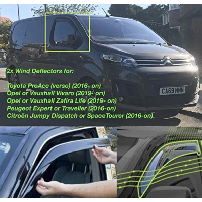 Immagine di 2x deflettori d&#039;aria realizzati per Citroen Dispatch Jumpy SpaceTourer Peugeot Expert Traveller ProAce Opel Vivaro Zafira Life 2016 2017 2018 2019 2020 2021 2022