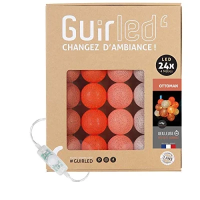 Immagine di GuirLED Guirlanda luminoso a LED per batuffoli di cotone USB Luce notturna bambini 2h Alimentatore doppio 2A incluso 3 intensità 24 sfere 2,4m Ottoman