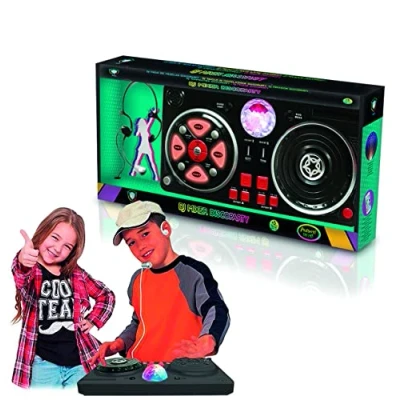 Immagine di DEQUBE 916D00040, Mixer per DJ con varie basi ed effetti, include la palla da discoteca lampeggiante, nero, medio (916D00040)