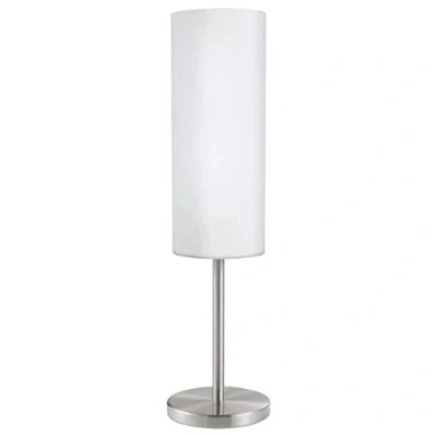 Immagine di Eglo lampada da tavolo Troy 3, uno punto luce, comodino in acciaio, nichel opaco, satinato, bianco, E27, interruttore incl