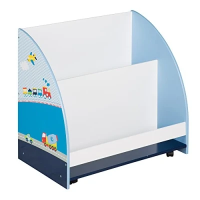 Immagine di roba Scaffalatura per Bambini Rennfahrer 60 x 40 cm Mobile Girevole con Rotelle 3 Scompartimenti Ideale anche come Libreria Legno Laccato Bianco e Blu