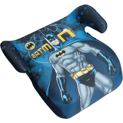 Immagine di DC Comics Batman Seggiolino alzatina auto i Size ECE R129/03. Alzabimbo per la sicurezza dei bambini con altezza da 126 a 150 cm. Rialzo grafiche di Batman, seduta bimbi su fondo blu.