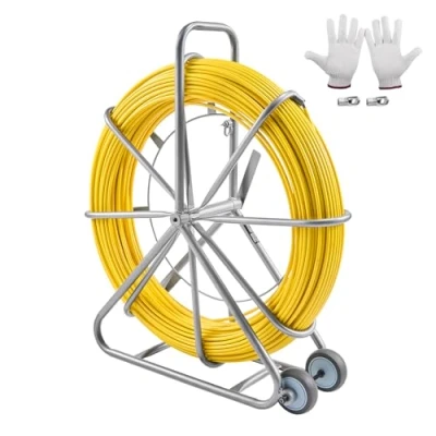 Immagine di VEVOR Fish Tape in Fibra di Vetro, 200 m 7,94 mm, Duct Rodder Fishtape, Tiracavi con Supporto per Bobina Acciaio, 3 Teste Trazione, Strumenti Pesca Pareti e Condotte Elettriche, Non Conduttivo