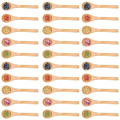 Immagine di 30 pezzi Mini Cucchiaio Legno Fatto a Mano Cucchiai per Bambini Piccolo Cucchiaini Gelato Zucchero Caffè Tè Sale Cucina Condimenti