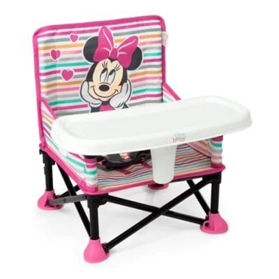 Immagine di Bright Starts, Rialzo per sedia portatile Pop ‘N Sit Minnie Mouse di Disney, uso interno/esterno, sedile da pavimento con vassoio, verde chiaro, 6 mesi 3 anni
