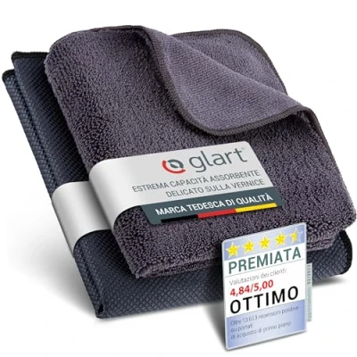 Immagine di Glart set di 2 panni in microfibra per la pulizia dei vetri dell&#039;auto, lavaggio anche lavavetri Fishskin 60 x 40 cm e panno asciutto 32 cm.