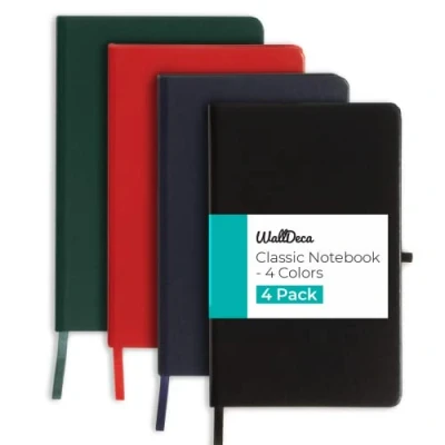 Immagine di WallDeca Taccuino Tascabile a Righe (4 Pezzi Assortiti) Quadernino con Copertina Rigida e 240 Pagine Carta Avorio da 80 GSM Piccolo Ideale per Scuola, Lavoro, Bullet Journal Appunti