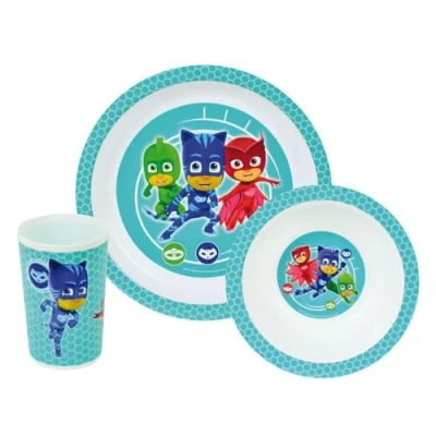 Immagine di Fun House PYJAMASQUES Set da Pranzo con 1 Piatto, Ciotola e Bicchiere per Bambini, Polipropilene, Bianco, 26.5 x 8.5 24.5 cm