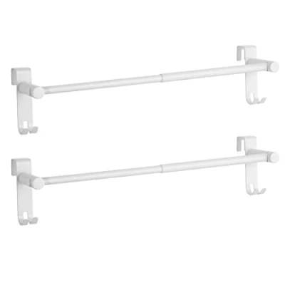 Immagine di EMKE portasciugamani retrattile, da appendere alla porta del bagno, con ganci, in acciaio inox, lunghezza regolabile, per radiatore (confezione 2, bianco)