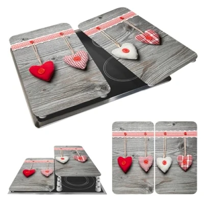Immagine di WENKO Coprifornelli in vetro Universale Cuori set 2 pezzi pezzi, per tutti i tipi di piani cottura Design